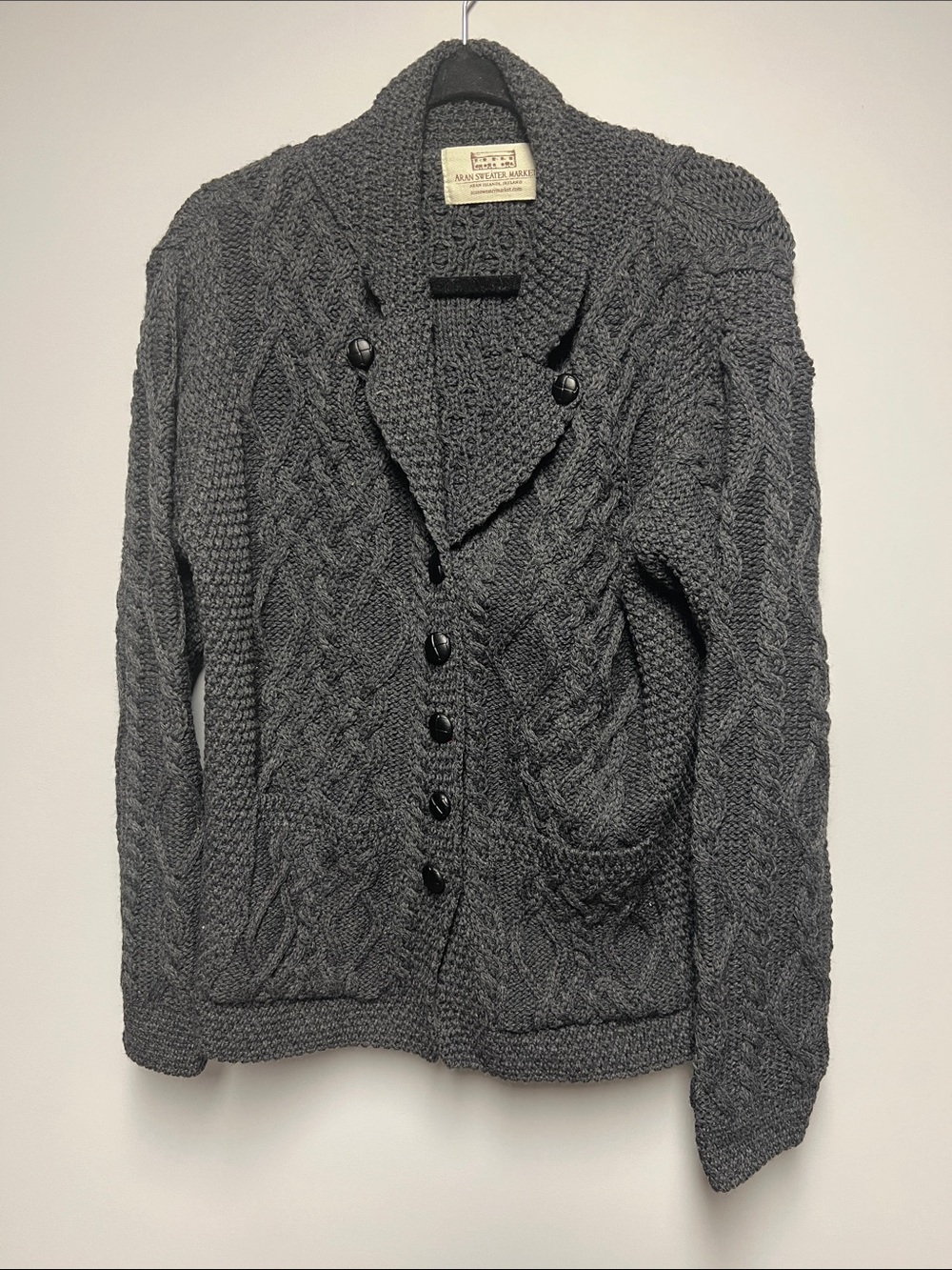 Cable-Knit Shawl Collar Cardigan Sweater - Charcoal Gray